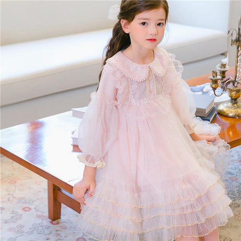 Autumn girl princess dress little girl unkempt dress children's gauze dress lace sweet gauze dress
